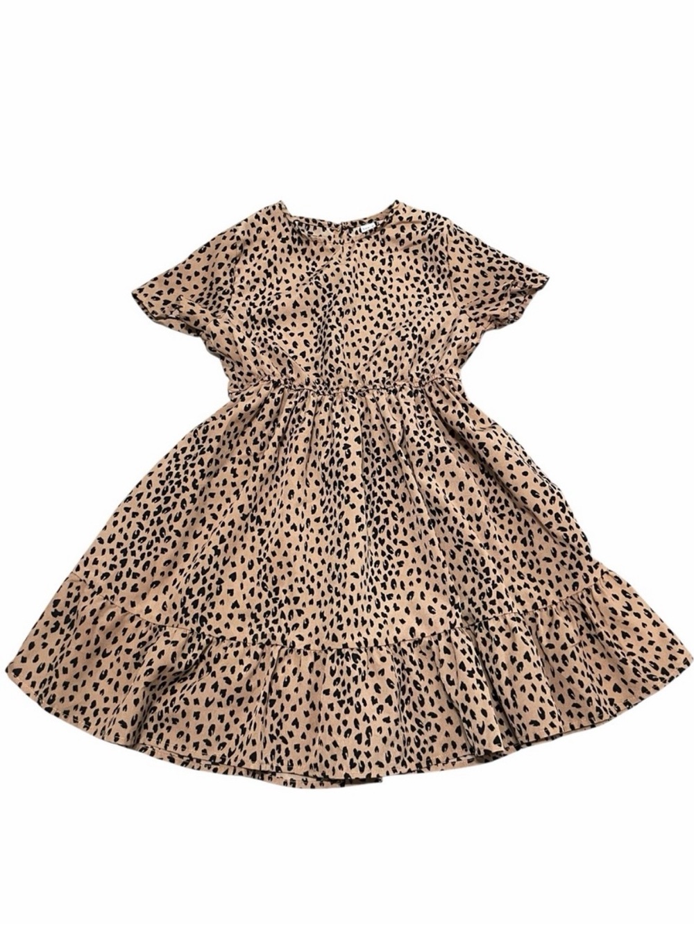 Girls SHEIN Leopard Print Short Sleeve Keyhole Dress‎ with Ruffle Hem Size 8Y